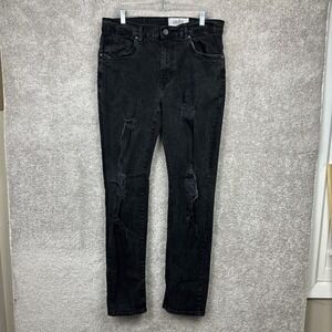Evolution In Design Jeans Mens 36 X 34 Black Slim Straight Stretch Distressed